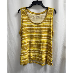 Eddie Bauer Scoop Neck Tank Top Women's Size XL Gold Brown Tie Dye Print